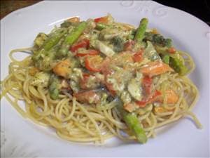 Basil Chicken Primavera with Alfredo Sauce