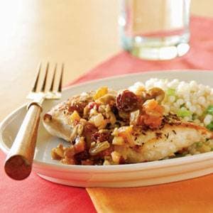 Moroccan Chicken with Fruit & Olive Topping