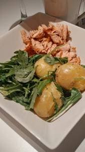 Salmon, Potato, Arugula Salad with Yogurt Dressing
