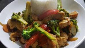 Spicy Thai Peanut Chicken over Rice